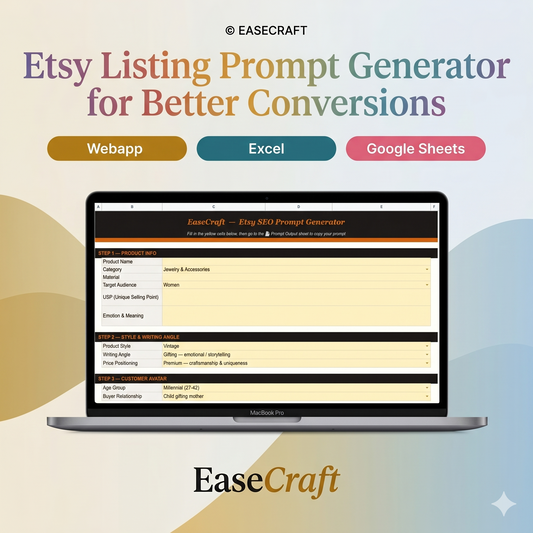 Etsy Listing Prompt Generator Excel Template, SEO Optimized