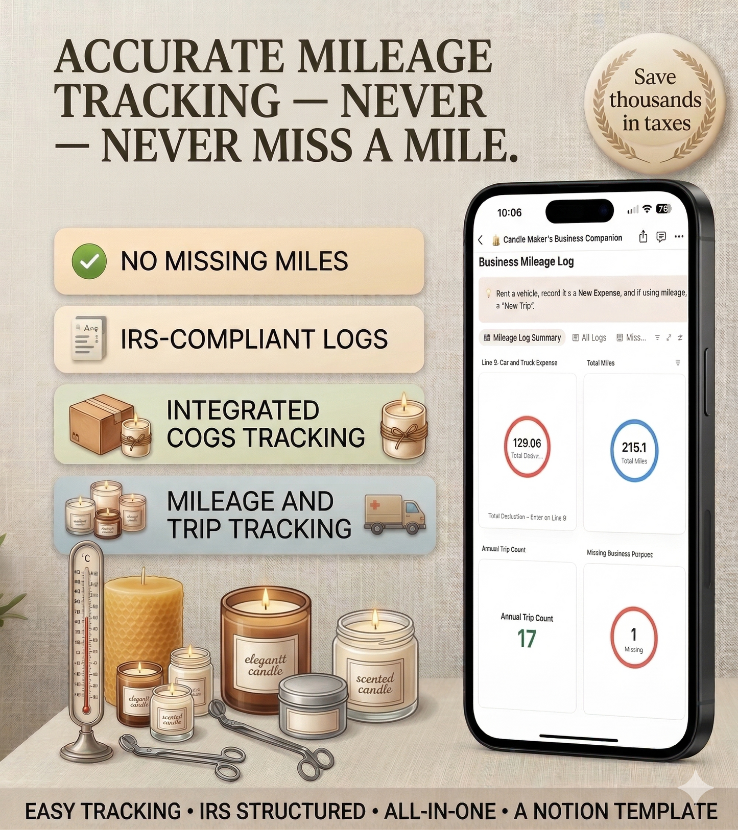 Notion Template Expense Tracker for Candle Seller