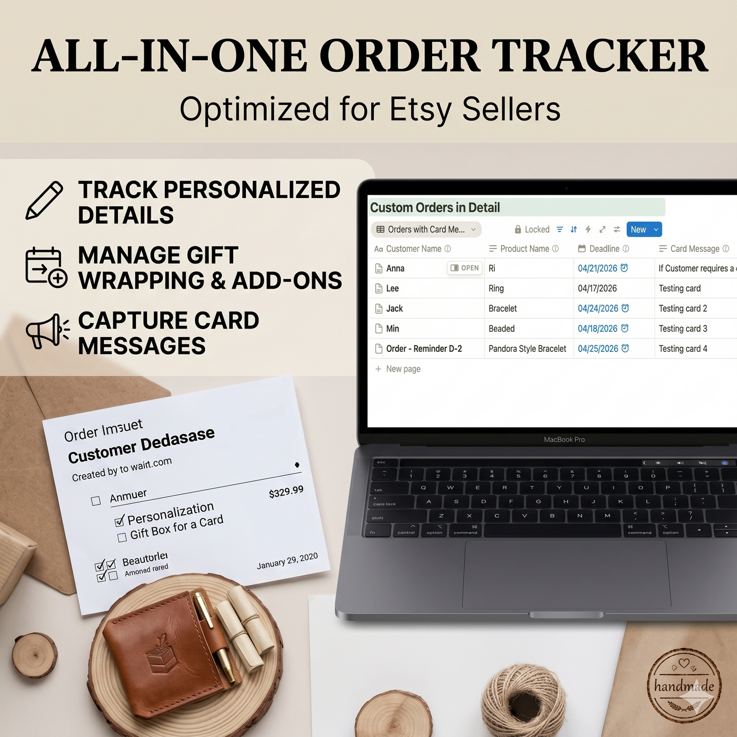 Notion Template for Managing Custom Orders for Etsy Sellers