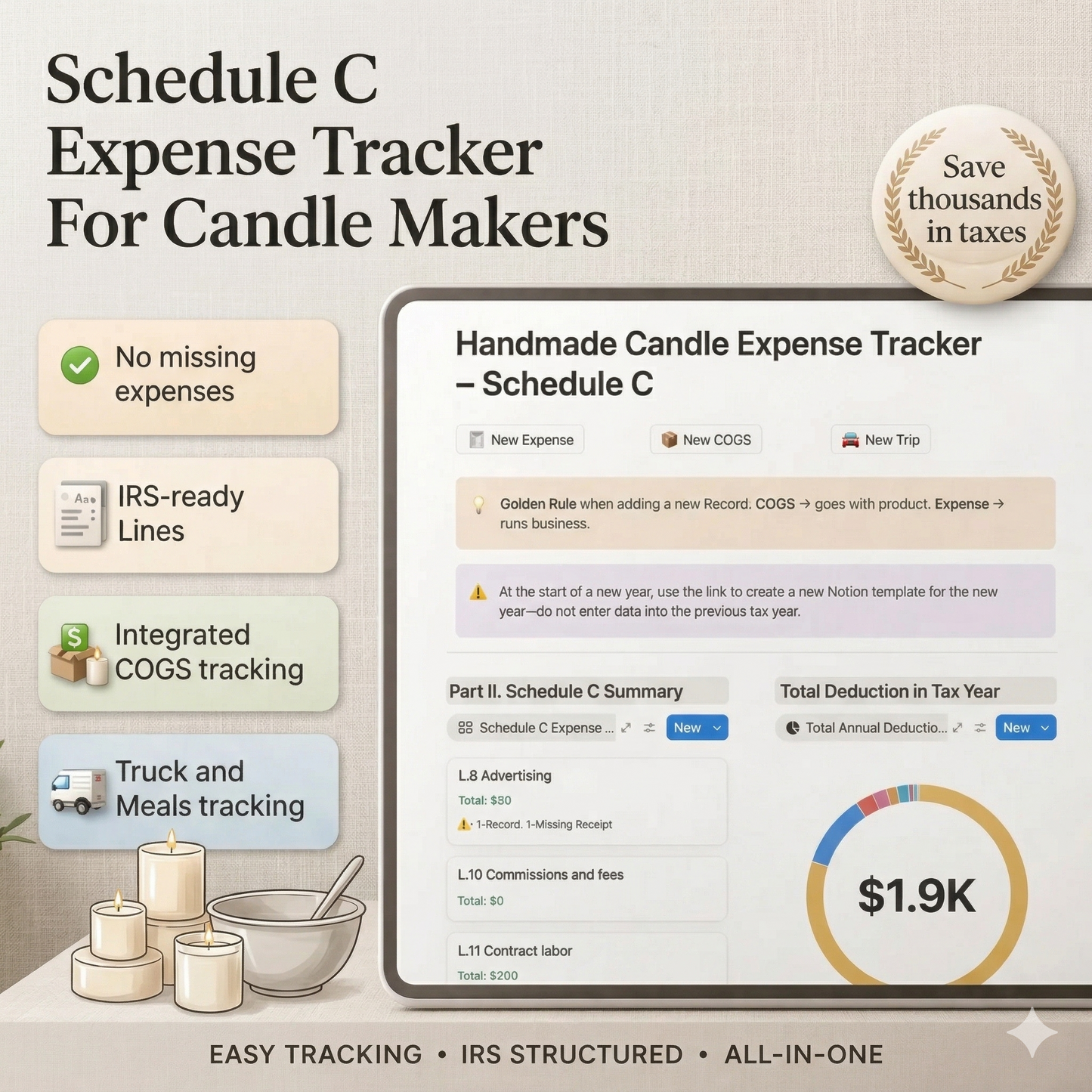 Notion Template Expense Tracker for Candle Seller