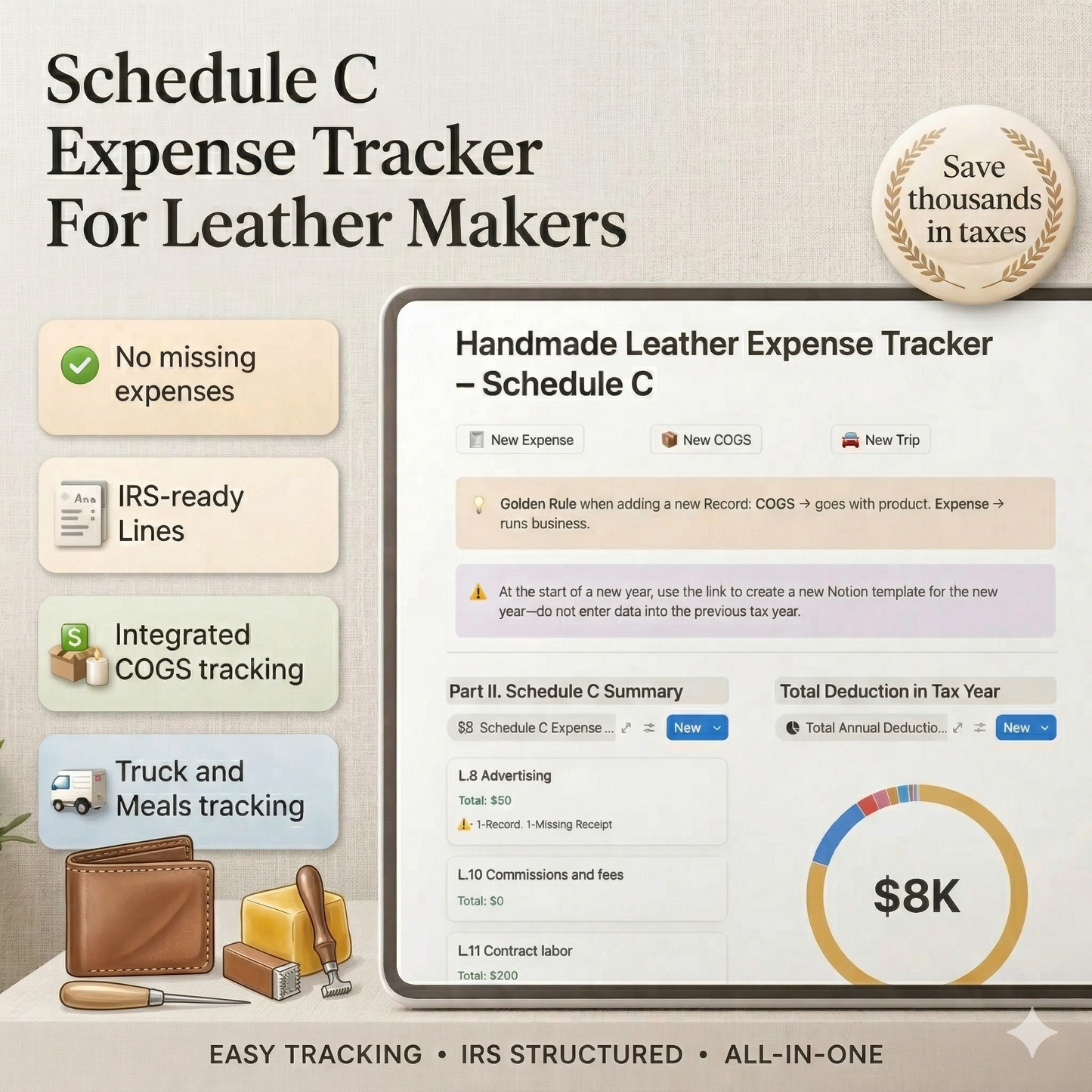 Notion Template Expense Tracker For Leather Makers